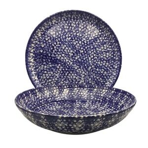 Vintage Spongeware Pasta Bowl and Bread Plate Set Hand Painted In Italy Roma Inc